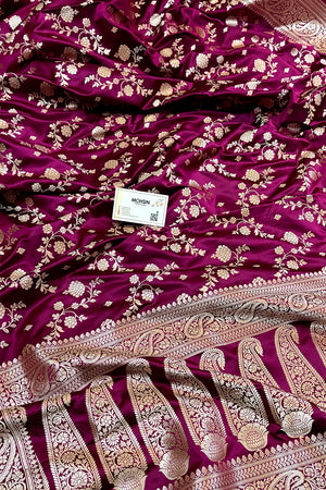 Purple Wine Nafis Jaal Katan Silk Banarasi Saree