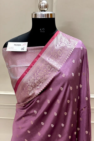 Purple Wine Zari Banarasi Silk Saree