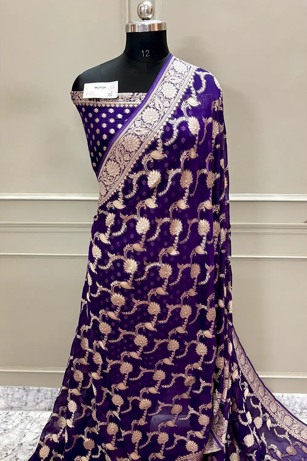 Purple Zari Georgette Silk Banarasi Saree