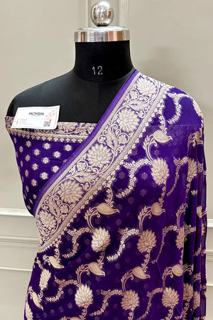 Purple Zari Georgette Silk Banarasi Saree