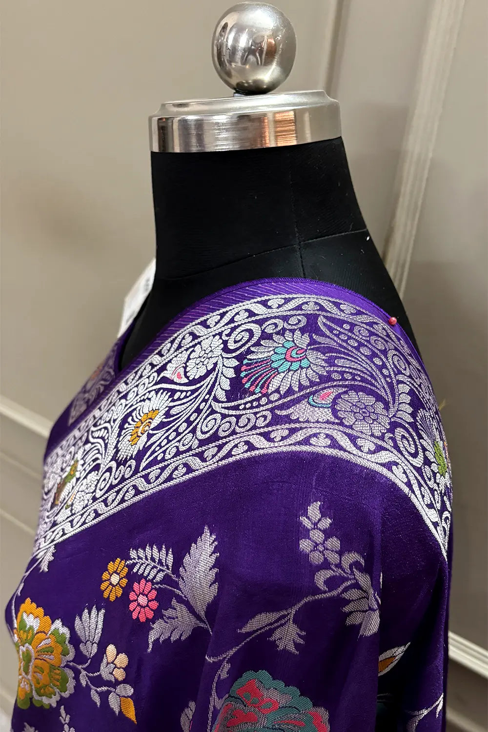 Purple Zari Tussar Georgette Silk Banarasi Saree