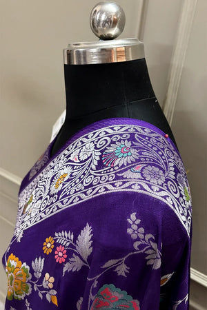 Purple Zari Tussar Georgette Silk Banarasi Saree