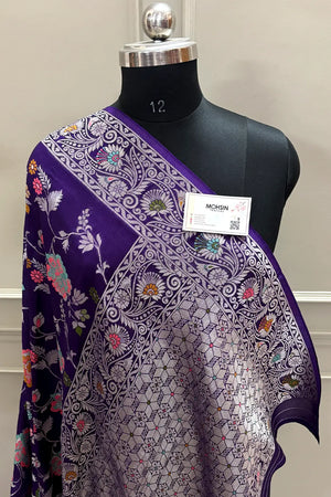 Purple Zari Tussar Georgette Silk Banarasi Saree
