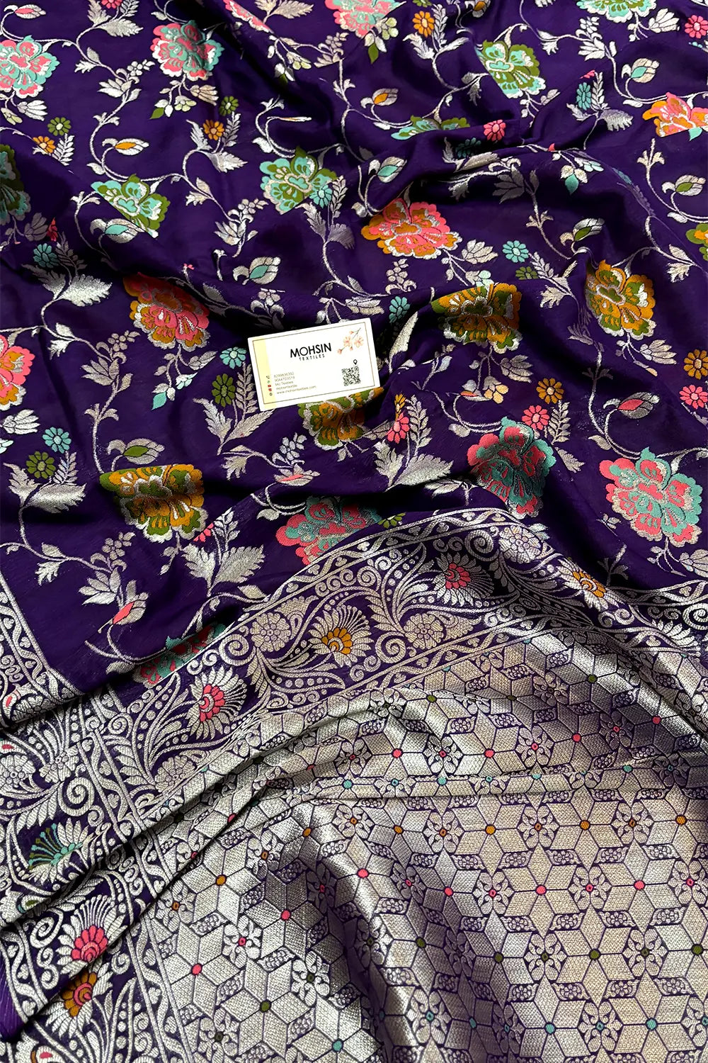 Purple Zari Tussar Georgette Silk Banarasi Saree
