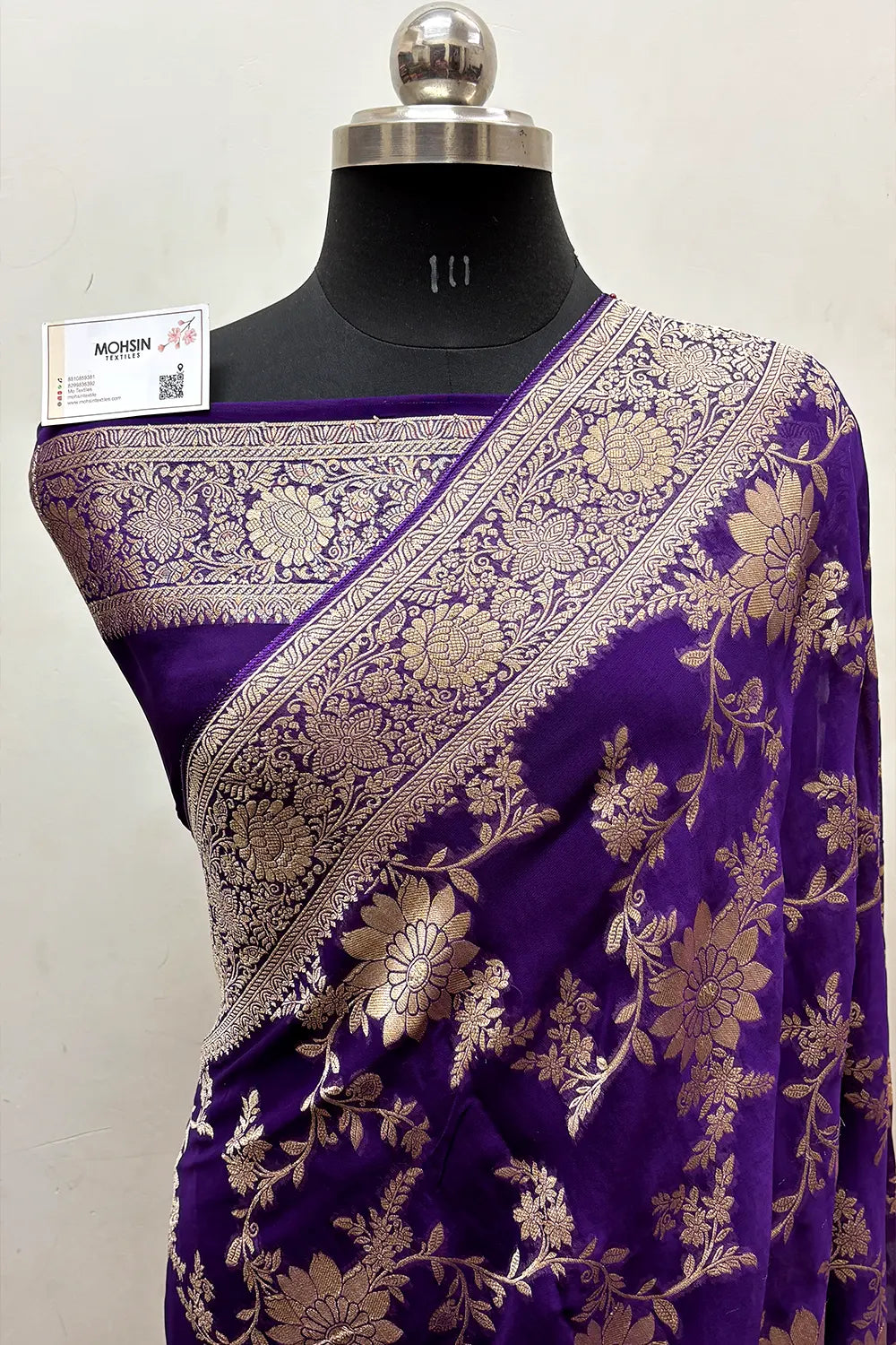 Purple Zari Georgette Silk Banarasi Saree