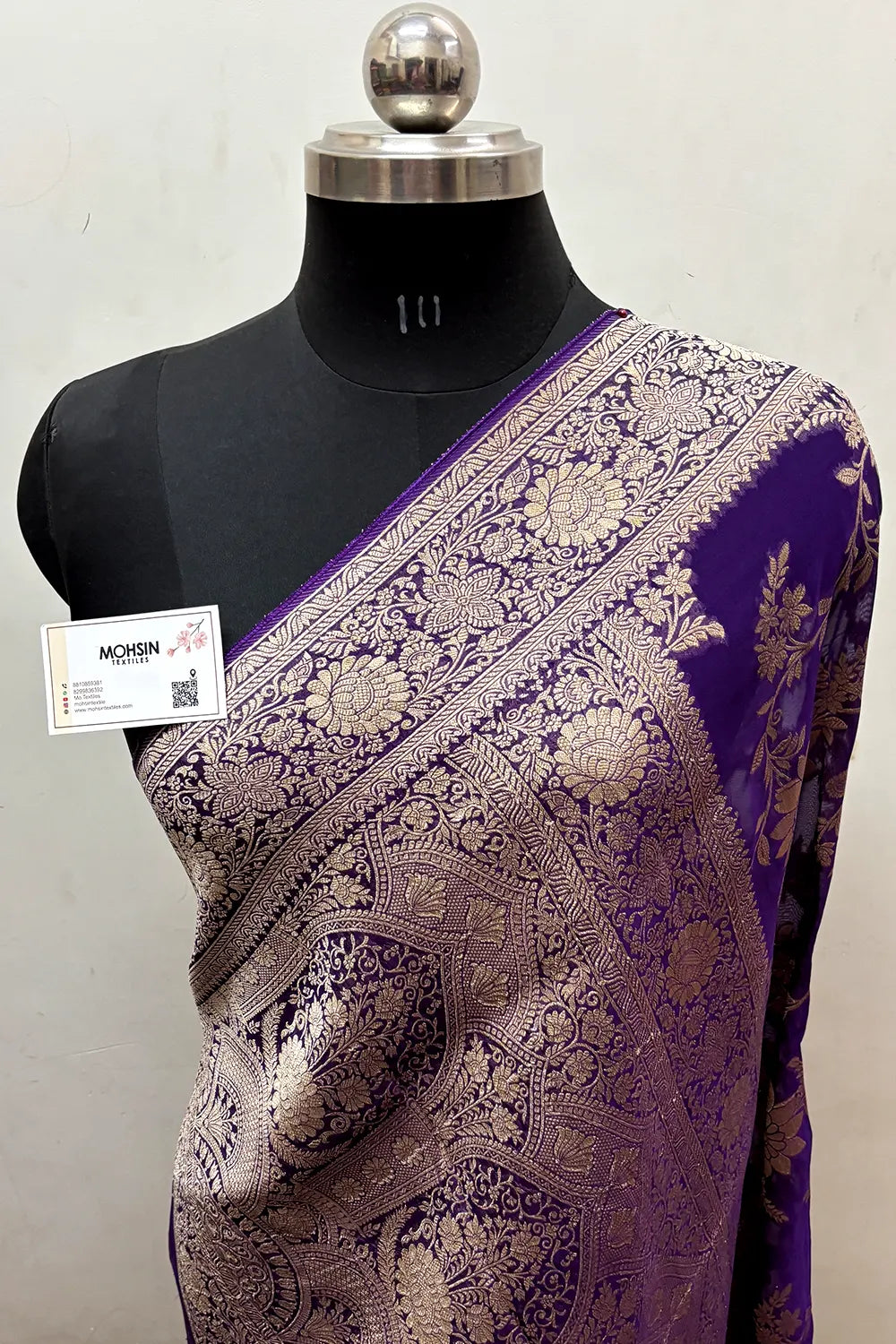 Purple Zari Georgette Silk Banarasi Saree