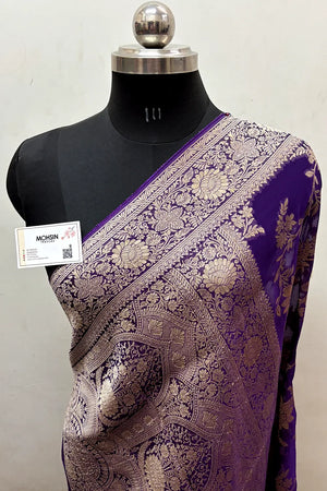Purple Zari Georgette Silk Banarasi Saree
