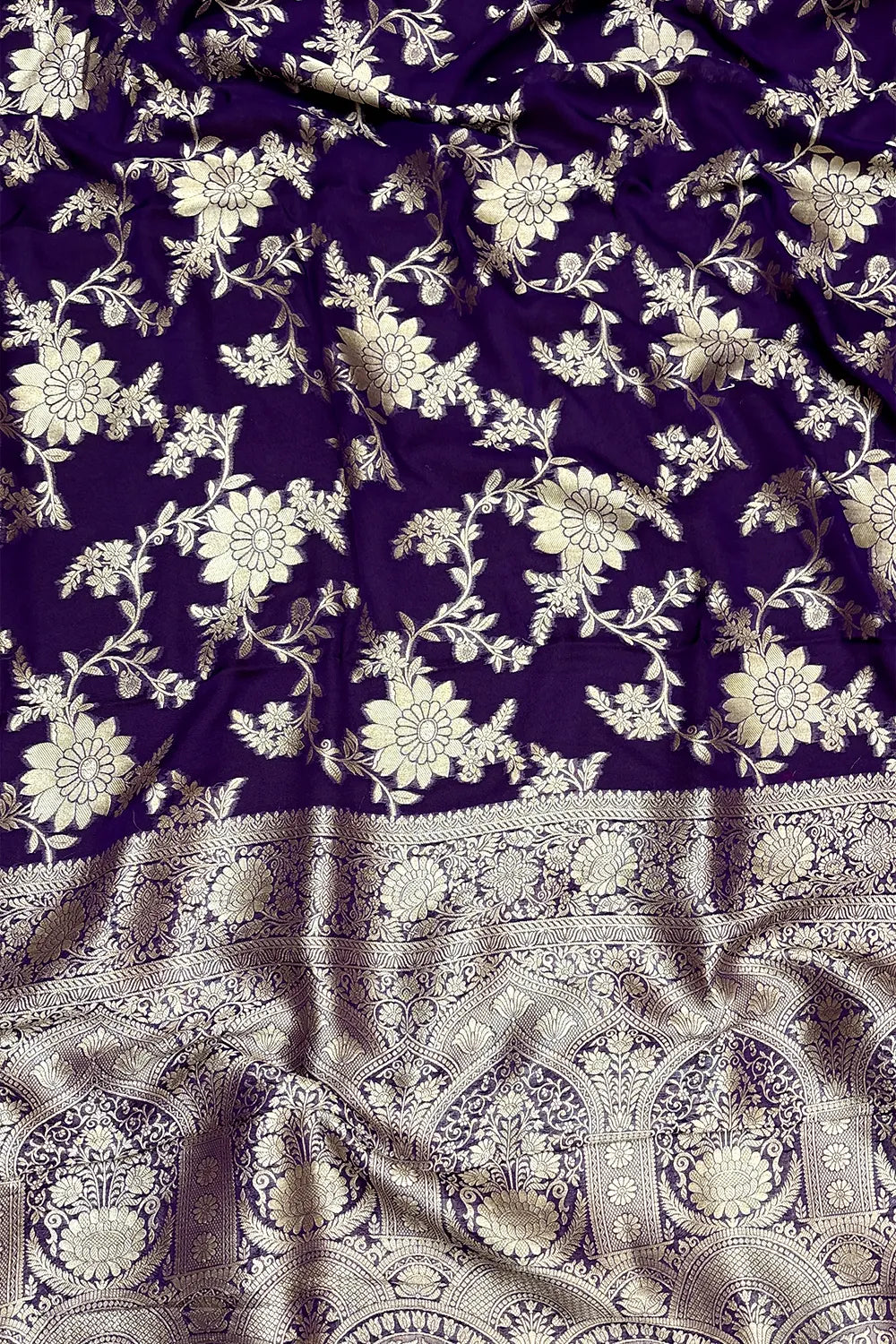 Purple Zari Georgette Silk Banarasi Saree