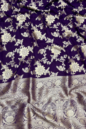 Purple Zari Georgette Silk Banarasi Saree