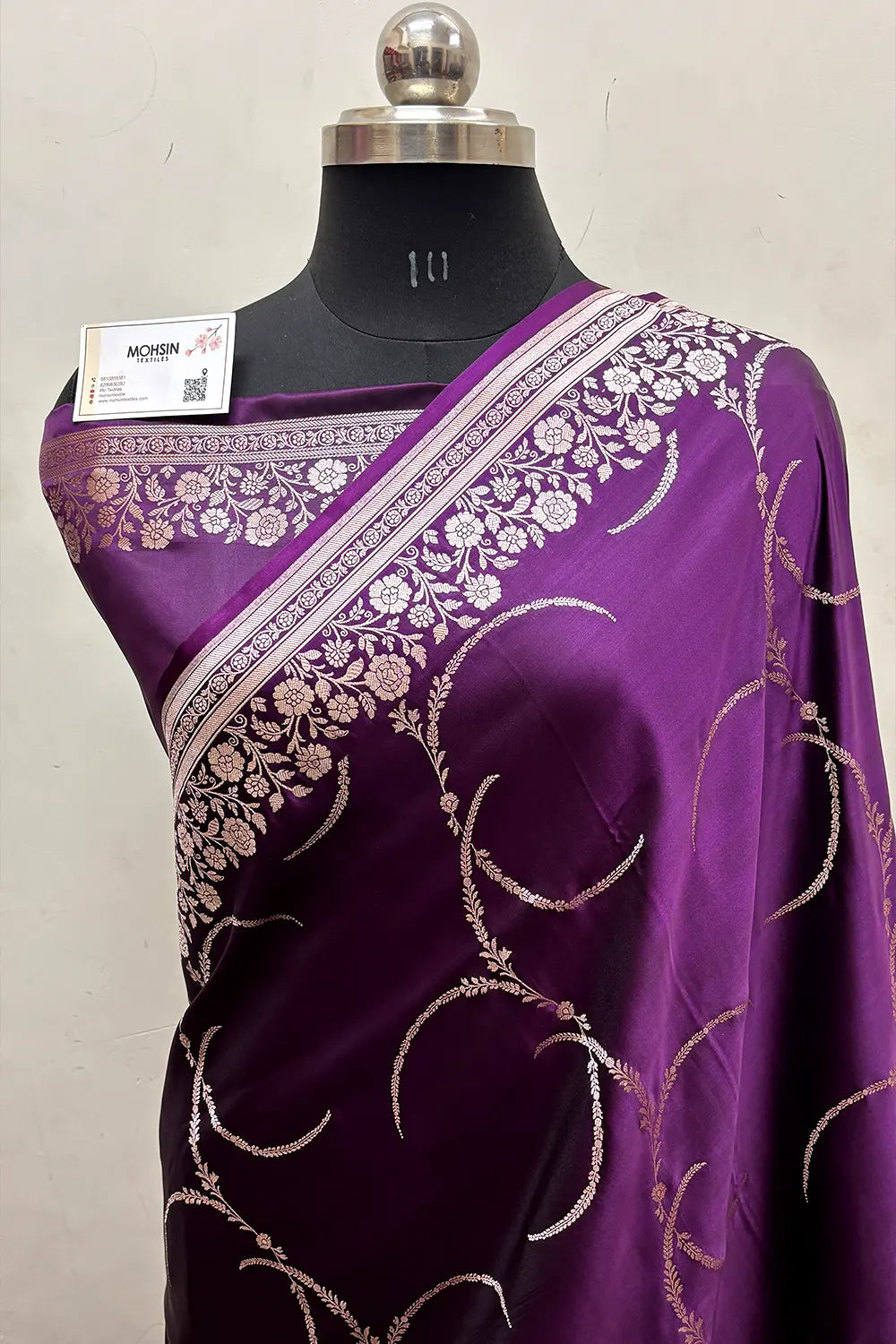 Purple Zari Katan Mashru Silk Banarasi Saree