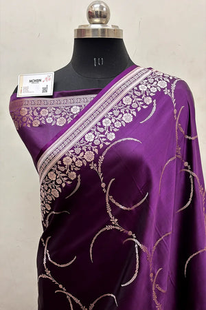 Purple Zari Katan Mashru Silk Banarasi Saree