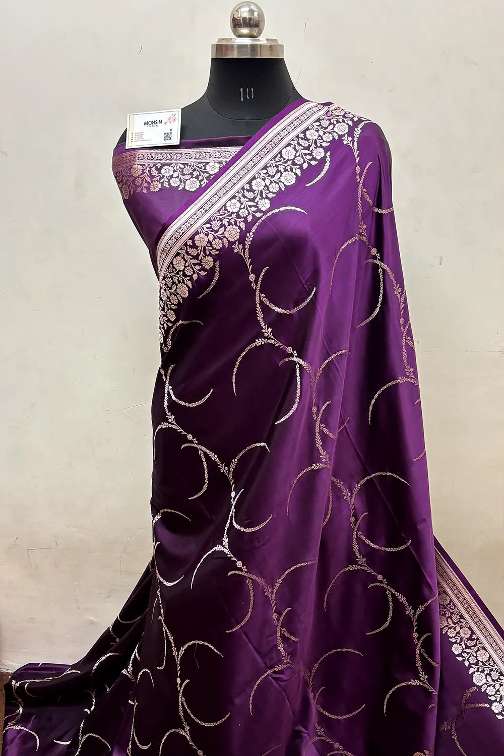 Purple Zari Katan Mashru Silk Banarasi Saree