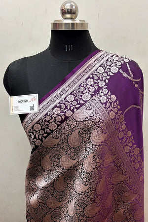 Purple Zari Katan Mashru Silk Banarasi Saree