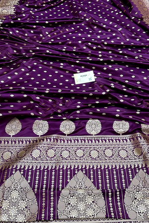 Purple Zari Katan Mashru Silk Banarasi Saree