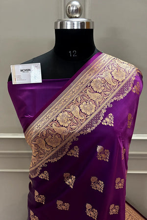 Purple  Zari Katan Satin Silk Banarasi Saree