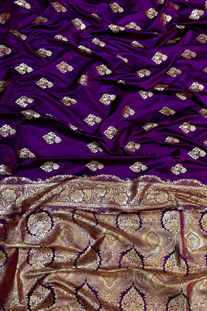 Purple  Zari Katan Satin Silk Banarasi Saree