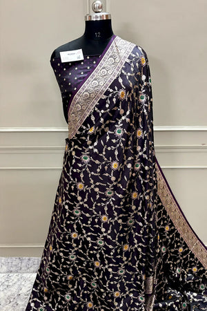 Purple Zari Katan Silk Banarasi Saree