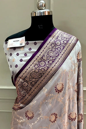 Purple Zari Katan Silk Banarasi Saree