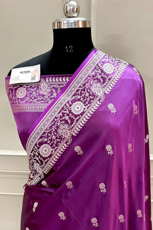 Purple Zari Katan Silk Banarasi Saree