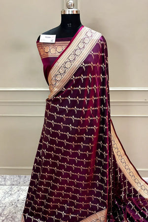 Purple Zari Katan Silk Banarasi Saree