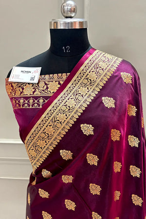 Purple Zari Katan Silk Banarasi Saree