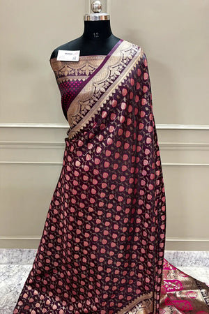 Purple Zari Katan Silk Banarasi Saree
