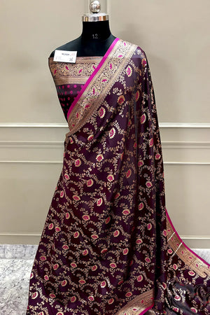 Purple Zari Katan Silk Banarasi Saree