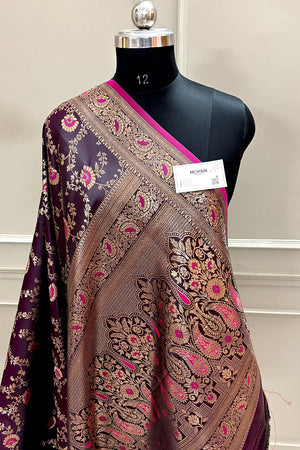 Purple Zari Katan Silk Banarasi Saree