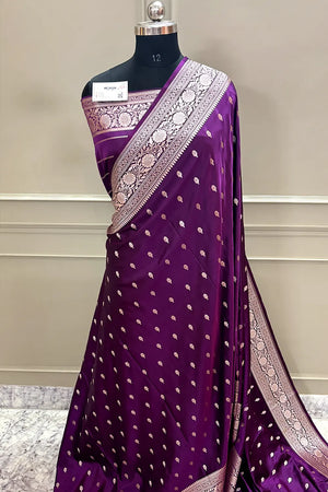 Purple Zari Katan Silk Banarasi Saree