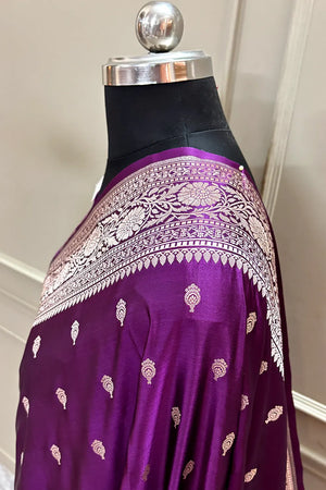 Purple Zari Katan Silk Banarasi Saree