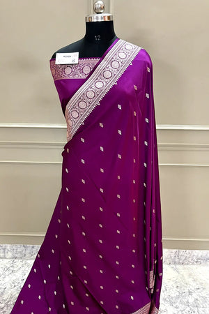 Purple Zari Katan Silk Banarasi Saree