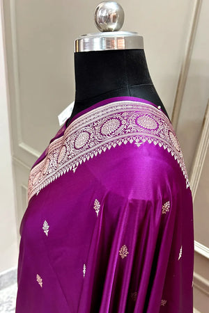 Purple Zari Katan Silk Banarasi Saree