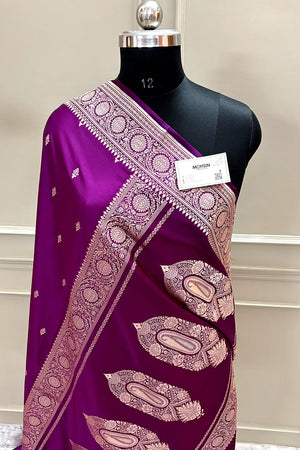 Purple Zari Katan Silk Banarasi Saree