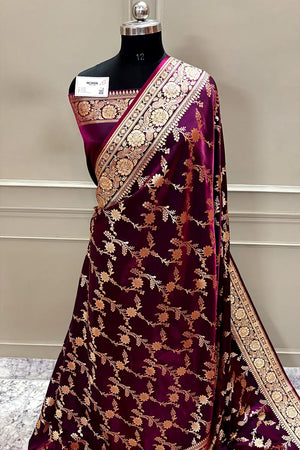 Purple Zari Katan Satin Silk Banarasi Saree