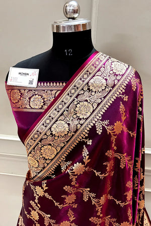 Purple Zari Katan Satin Silk Banarasi Saree