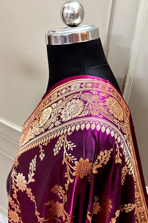 Purple Zari Katan Satin Silk Banarasi Saree