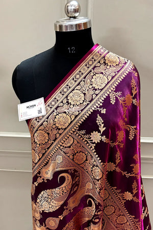 Purple Zari Katan Satin Silk Banarasi Saree