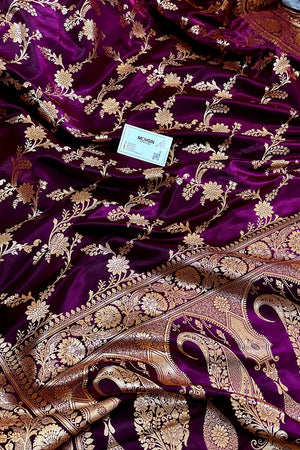 Purple Zari Katan Satin Silk Banarasi Saree
