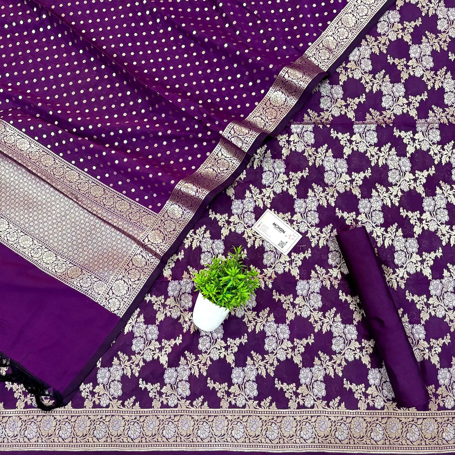 Purple Zari Katan Silk Banarasi Suit