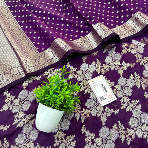 Purple Zari Katan Silk Banarasi Suit