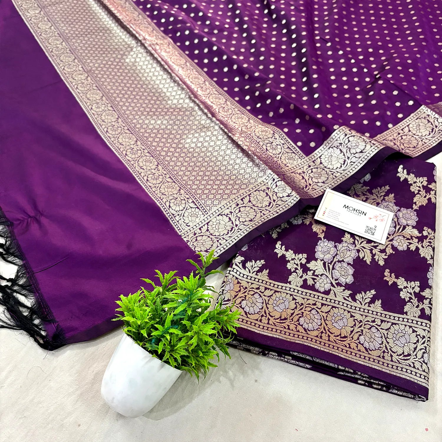 Purple Zari Katan Silk Banarasi Suit