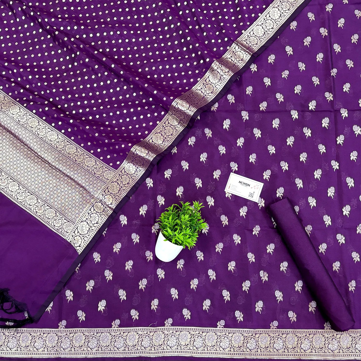 Purple Zari Katan Silk Banarasi Suit