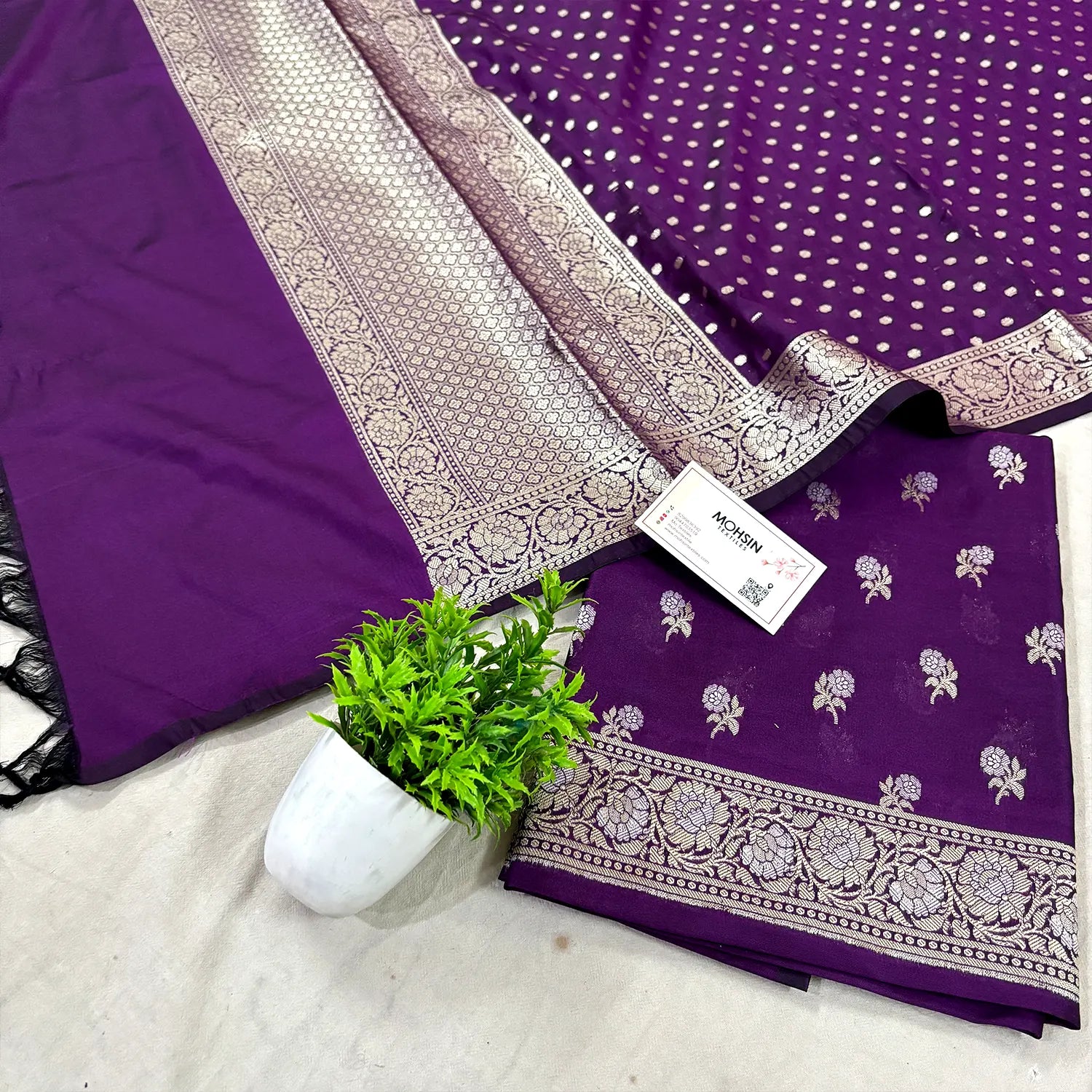 Purple Zari Katan Silk Banarasi Suit