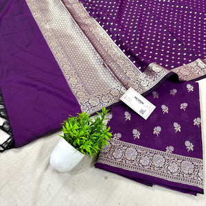 Purple Zari Katan Silk Banarasi Suit
