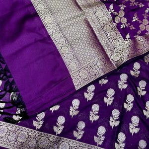 Purple Zari Katan Silk Banarasi Suit