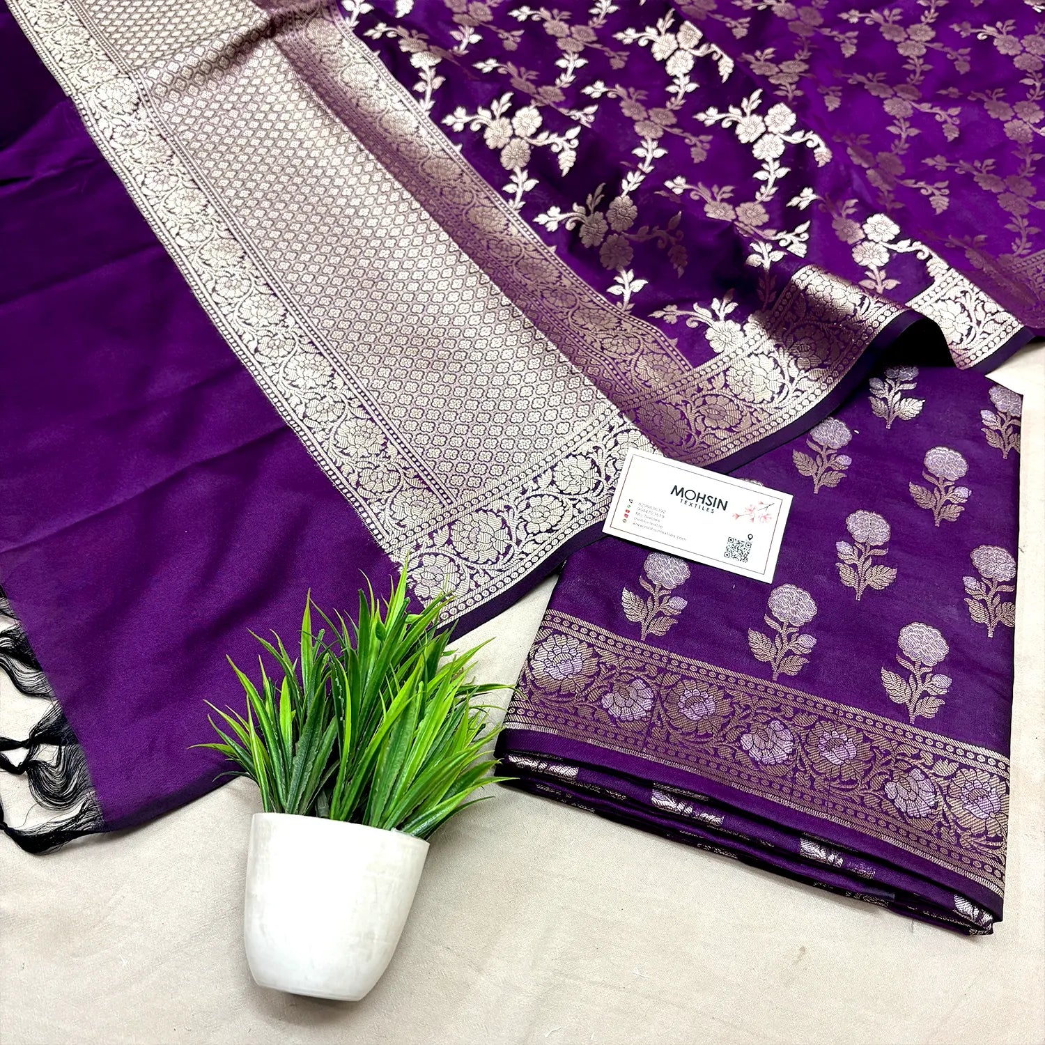 Purple Zari Katan Silk Banarasi Suit