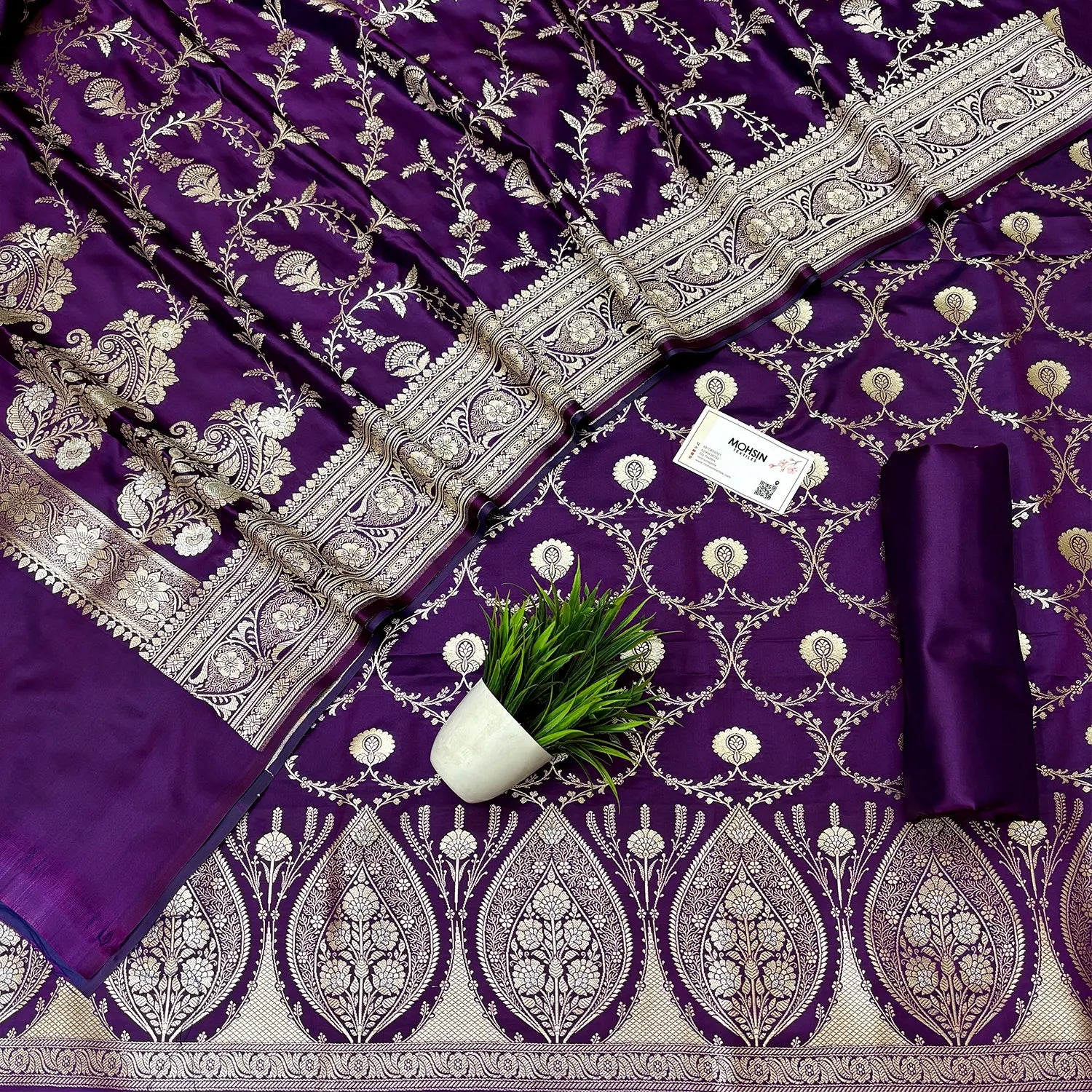 Purple Zari Katan Silk Banarasi Suit