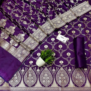 Purple Zari Katan Silk Banarasi Suit