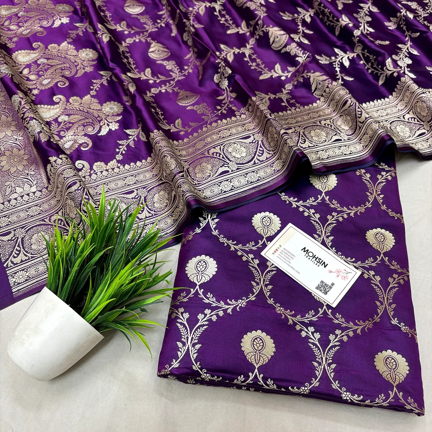 Purple Zari Katan Silk Banarasi Suit
