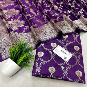 Purple Zari Katan Silk Banarasi Suit
